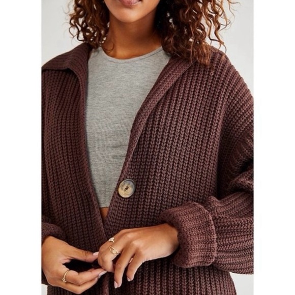 Free People Chocolate Brown Button-Front Knit Cardigan - Picture 11 of 12